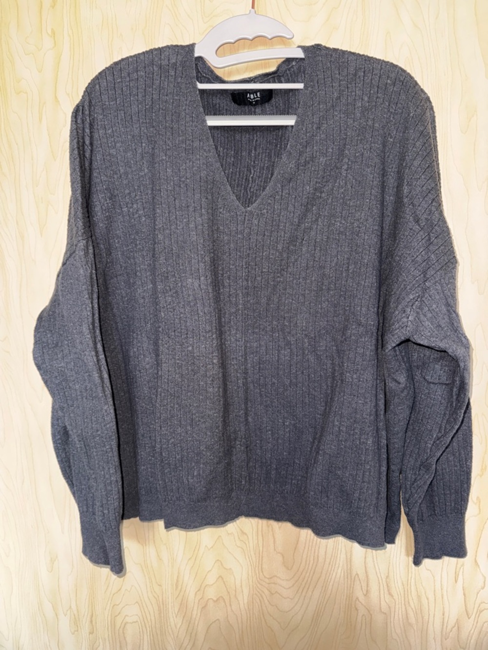 Able Ribbed V-Neck Sweater in Charcoal
